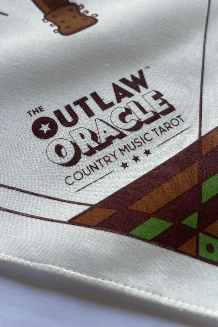 Close-up of Highway Kind bandana design showing intricate detail of The Outlaw Oracle logo.