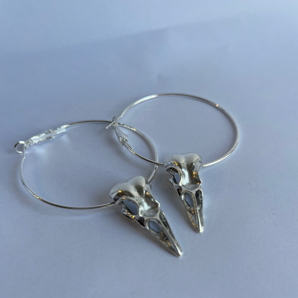 Birdskull Charm Hoop Earrings - Embrace the Mystical Edge