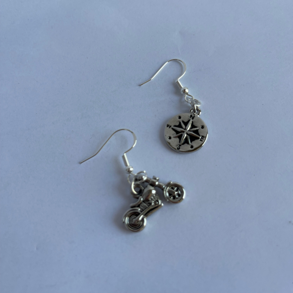 One-of-a-Kind Mismatched Motorcycle & North Star Earrings - Ride to Your Own Destiny